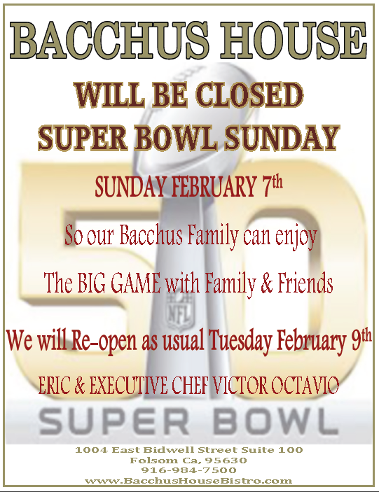 We will be Closed for Super Bowl Sunday