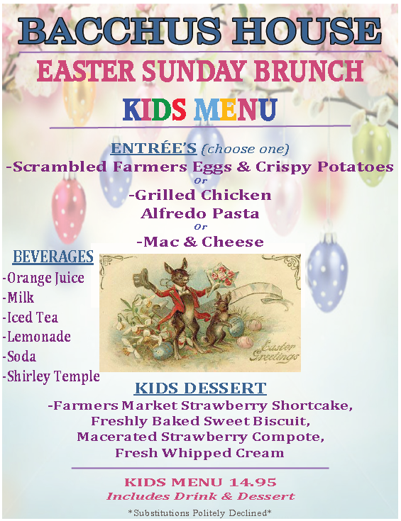 Easter Sunday Brunch Kid's Menu - March 27th, 2016