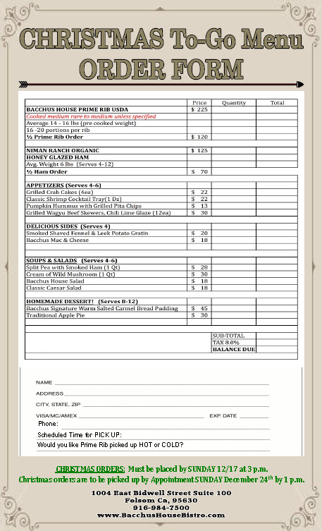 Christmas To-Go Order Form