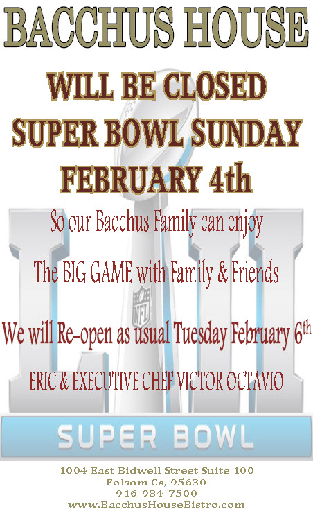 We will be Closed on Super Bowl Sunday