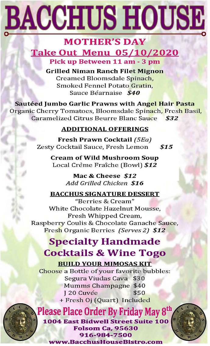 Mothers Day Menu 2020