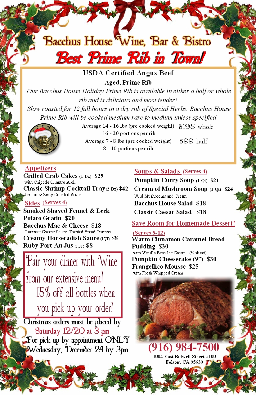 Bacchus House Holiday To Go Menu