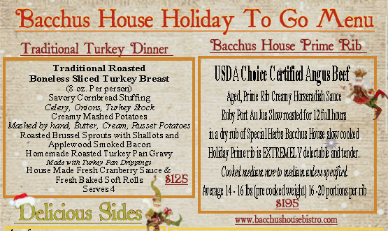 Bacchus House Holiday To-Go Menu