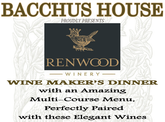 Renwood Winery Wine Maker’s Dinner – Jan 21st